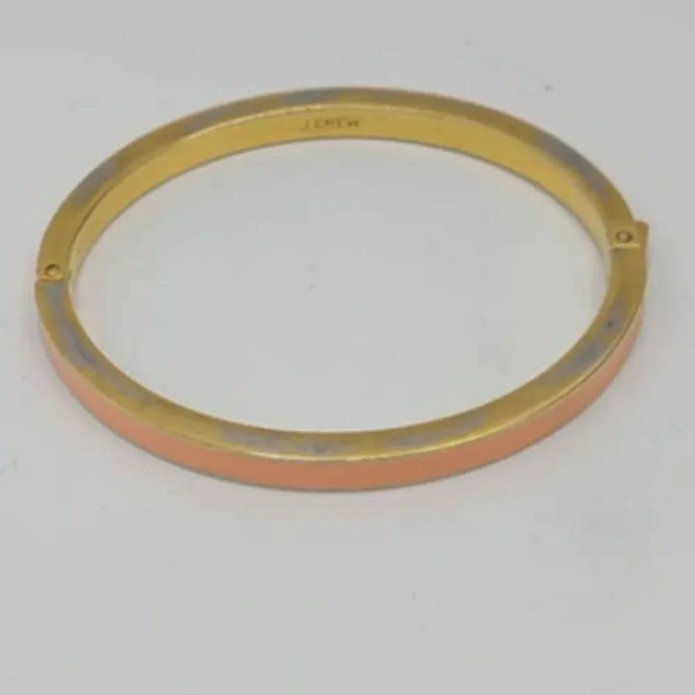 J Crew Thin Pink Enamel Gold Tone Hinged Bangle